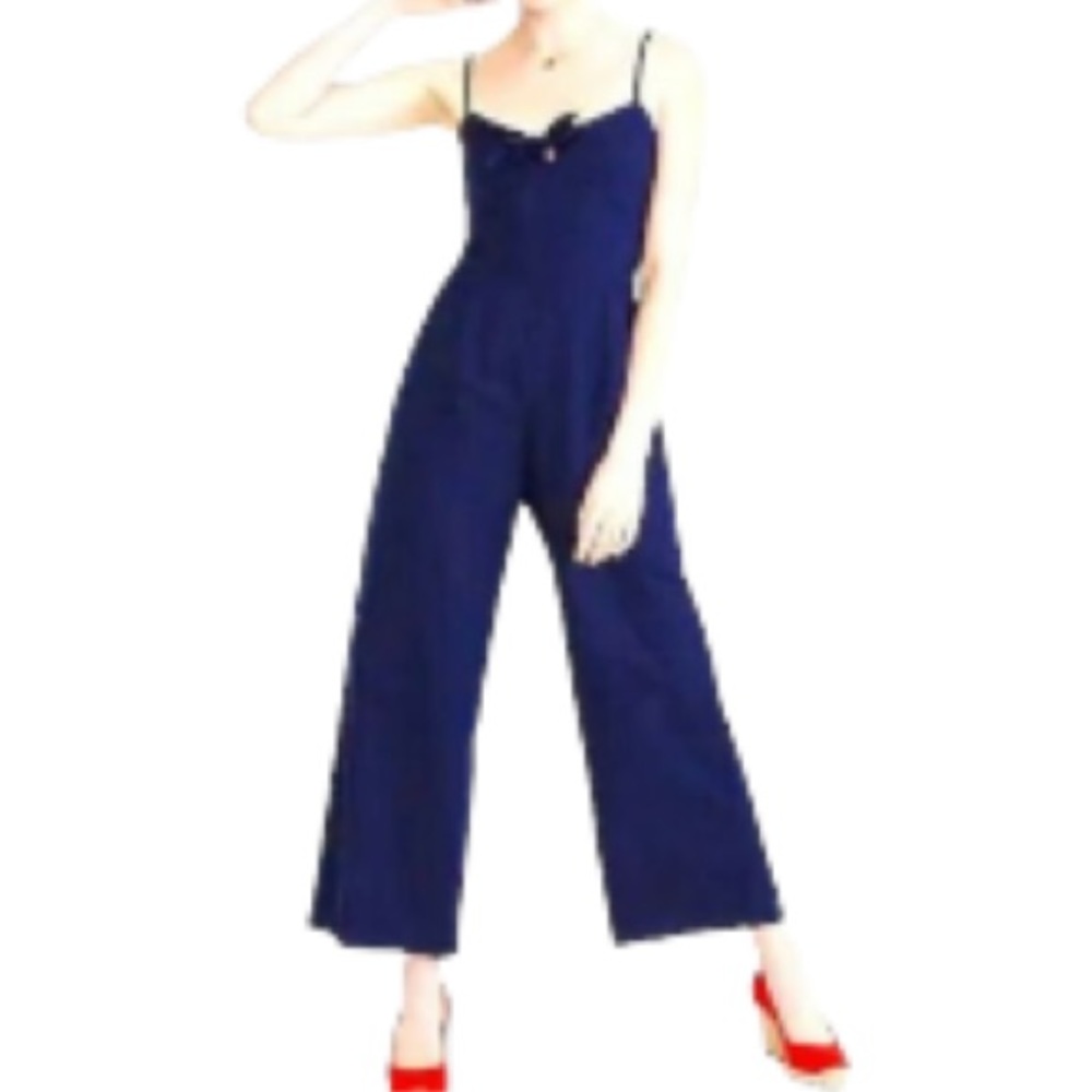🆕 J. Crew Navy Blue Tie Front Linen Romper - Women’s Size 0